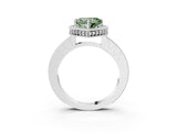 Silver Fancy Green Heart Cut Diamond Milgrain Halo Engagement Ring with Round Pavé Band and Prong Setting_30