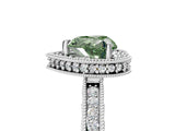Silver Fancy Green Heart Cut Diamond Milgrain Halo Engagement Ring with Round Pavé Band and Prong Setting_32