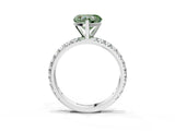 Silver Fancy Green Heart Cut Diamond Pavé Solitaire Ring with Round Band and Prong Setting_3