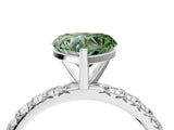 Silver Fancy Green Heart Cut Diamond Pavé Solitaire Ring with Round Band and Prong Setting_4