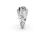 Silver Fancy Green Heart Cut Diamond Pave Art Deco Split Shank Ring with Four-Prong Setting_8