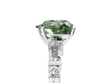 Silver Fancy Green Heart  Cut Diamond Ring with Baguette Side Stones, Channel Set Band, and Four-Prong Setting_17