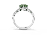 Silver Fancy Green Heart Cut Diamond Scattered Round Accent Ring with Prong Setting_3