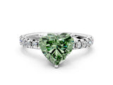 Silver Fancy Green Heart Cut Diamond Solitaire Pavé Engagement Ring with Round Band and Prong Setting