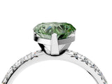 Silver Fancy Green Heart Cut Diamond Solitaire Pavé Engagement Ring with Round Band and Prong Setting_4
