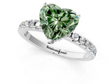 Silver Fancy Green Heart Cut Diamond Solitaire Ring with Round  Pavé Band and Four-Prong Setting_37