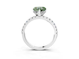 Silver Fancy Green Heart Cut Diamond Solitaire Ring with Round  Pavé Band and Four-Prong Setting_39