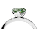 Silver Fancy Green Heart  Cut Diamond Solitaire with Pave Band and Four-Prong Setting 4
