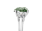 Silver Fancy Green Heart Cut Diamond Three-Stone Engagement Ring with Prong Setting and Pavé Band_11