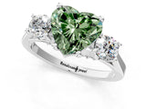 Silver Fancy Green Heart Cut Diamond Three-Stone Engagement Ring with Prong Setting and Pavé Band_7