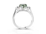 Silver Fancy Green Heart Cut Diamond Three-Stone Engagement Ring with Prong Setting and Pavé Band_9