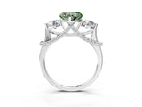 Silver Fancy Green Heart Cut Diamond Three-Stone Ring with Prong Setting and Pavé Band_9