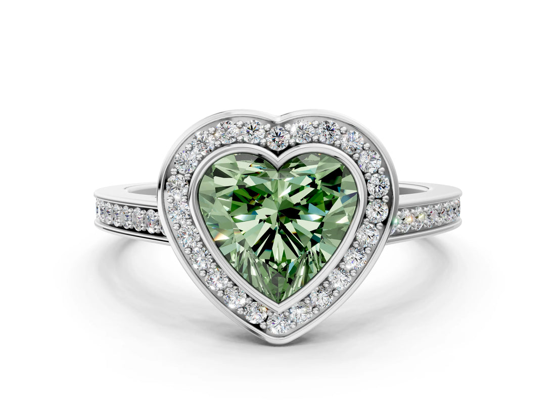 Silver Fancy Green Heart Cut Halo Bezel Diamond Pave Band Ring_6