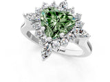 Silver Fancy Green Heart Cut Halo Diamond Cluster Ring with Marquise and Round Stones on a White Gold Band with Prong Setting_1