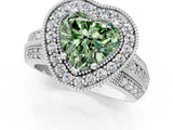 Silver Fancy Green Heart Cut Halo Diamond Engagement Ring with Pave Split Shank and Four-Prong Setting_7