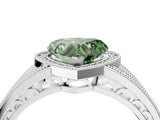Silver Fancy Green Heart Cut Halo Diamond Split Shank Ring with Prong Setting_10