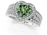 Silver Fancy Green Heart Cut Halo Diamond Split Shank Ring with Prong Setting_7