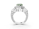 Silver Fancy Green Heart Cut Halo Milgrain Diamond Engagement Ring with Leaf Band and Four-Prong Setting_9