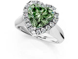 Silver Fancy Green Heart  Cut Halo Solitaire Engagement Ring with Square Band and Four-Prong Setting_25