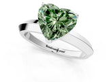 Silver Fancy Green Heart  Cut Solitaire Engagement Ring with Flat Band and Four-Prong Setting 1