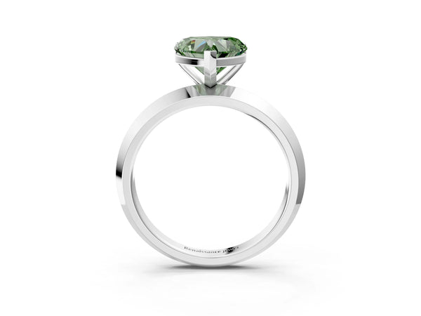 Sterling Silver Heart-Shaped Knife-Edge Solitaire Engagement Ring Setting for Fancy Green Center