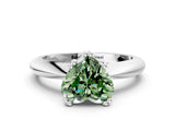 Silver Fancy Green Heart  Cut Solitaire Engagement Ring with Tapered Band and Four-Prong Setting