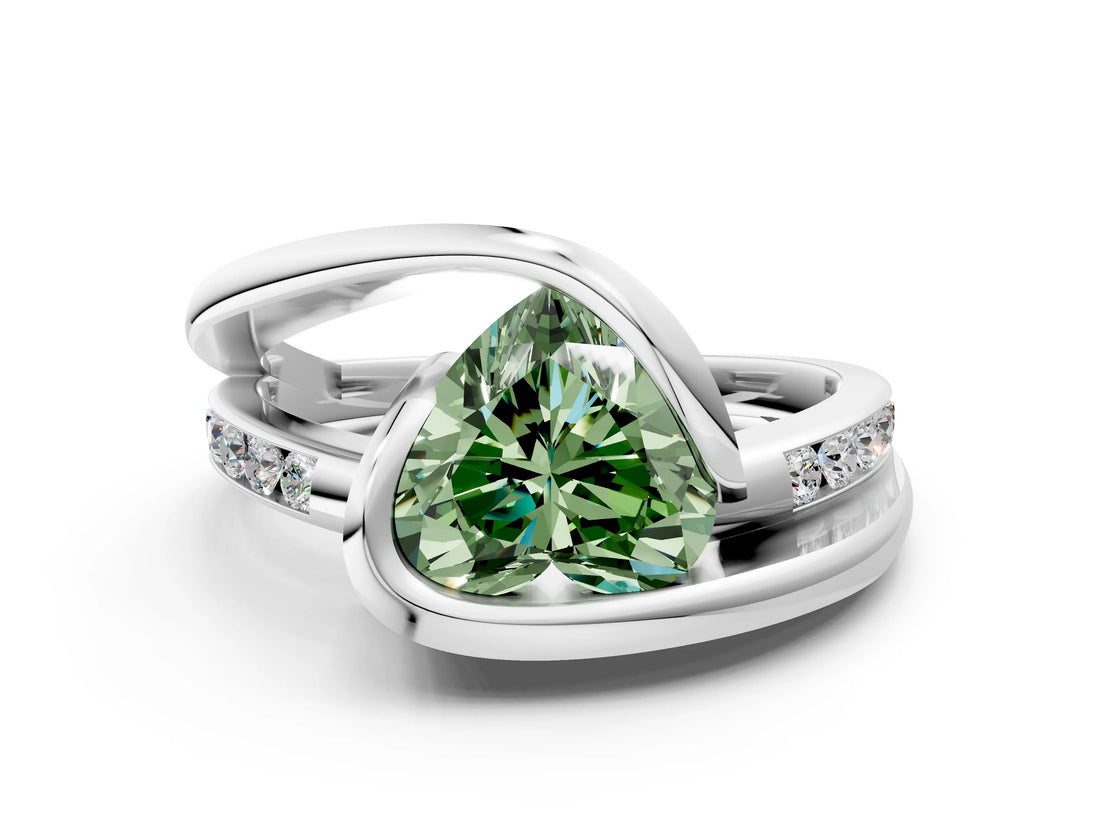 Silver Fancy Green Heart Cut Solitaire Tension-Set Diamond Split Shank Ring_30