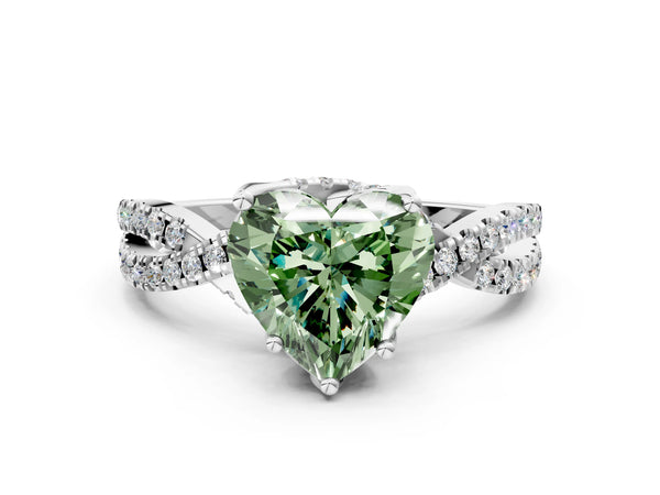 Sterling Silver Heart-Shaped Twisted Split Shank Engagement Ring Setting for Fancy Green Center
