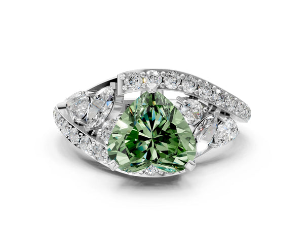 Sterling Silver Heart-Shaped Bypass Engagement Ring Setting for Fancy Green Center