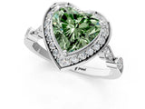 Silver Fancy Green Heart  Halo Diamond Engagement Ring with Twisted Band and Four-Prong Setting 2
