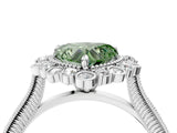 Silver Fancy Green Heart  Halo Milgrain Pave Diamond Ring with Four-Prong Setting 5