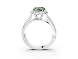 Silver Fancy Green Heart  Halo Round Diamond Pave Band with Prong Setting 3