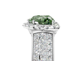 Silver Fancy Green Heart  Halo Round Diamond Pave Band with Prong Setting 5
