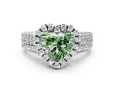 Silver Fancy Green Heart  Halo Round Diamond Pave Band with Prong Setting