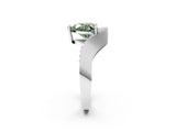 Silver Fancy Green Heart  Solitaire Diamond Engagement Ring with Pave Band and Four-Prong Setting 3