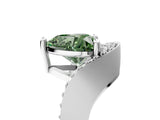 Silver Fancy Green Heart  Solitaire Diamond Engagement Ring with Pave Band and Four-Prong Setting