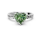 Silver Fancy Green Heart  Solitaire Diamond Engagement Ring with XO Engraved Band and Four-Prong Setting 1