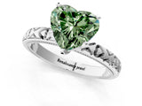 Silver Fancy Green Heart  Solitaire Diamond Engagement Ring with XO Engraved Band and Four-Prong Setting 2