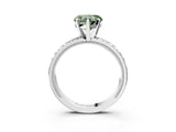 Silver Fancy Green Heart  Solitaire Diamond Engagement Ring with XO Engraved Band and Four-Prong Setting 4