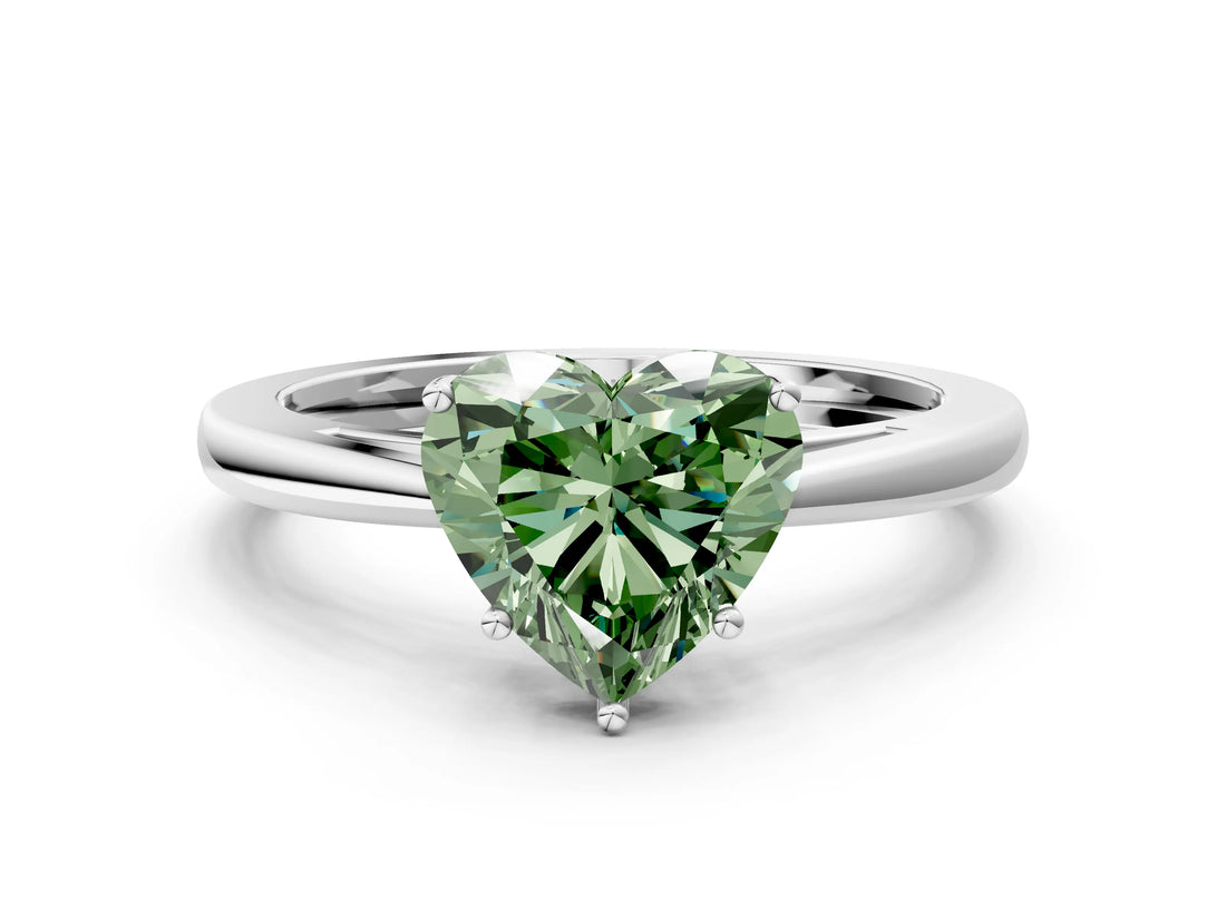 Silver Fancy Green Heart  Solitaire Diamond Ring with Split Shank and Four-Prong Setting_12