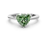 Silver Fancy Green Heart  Solitaire Diamond Ring with Split Shank and Four-Prong Setting_12