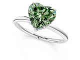 Silver Fancy Green Heart  Solitaire Diamond Ring with a Classic Band and Four-Prong Setting 2