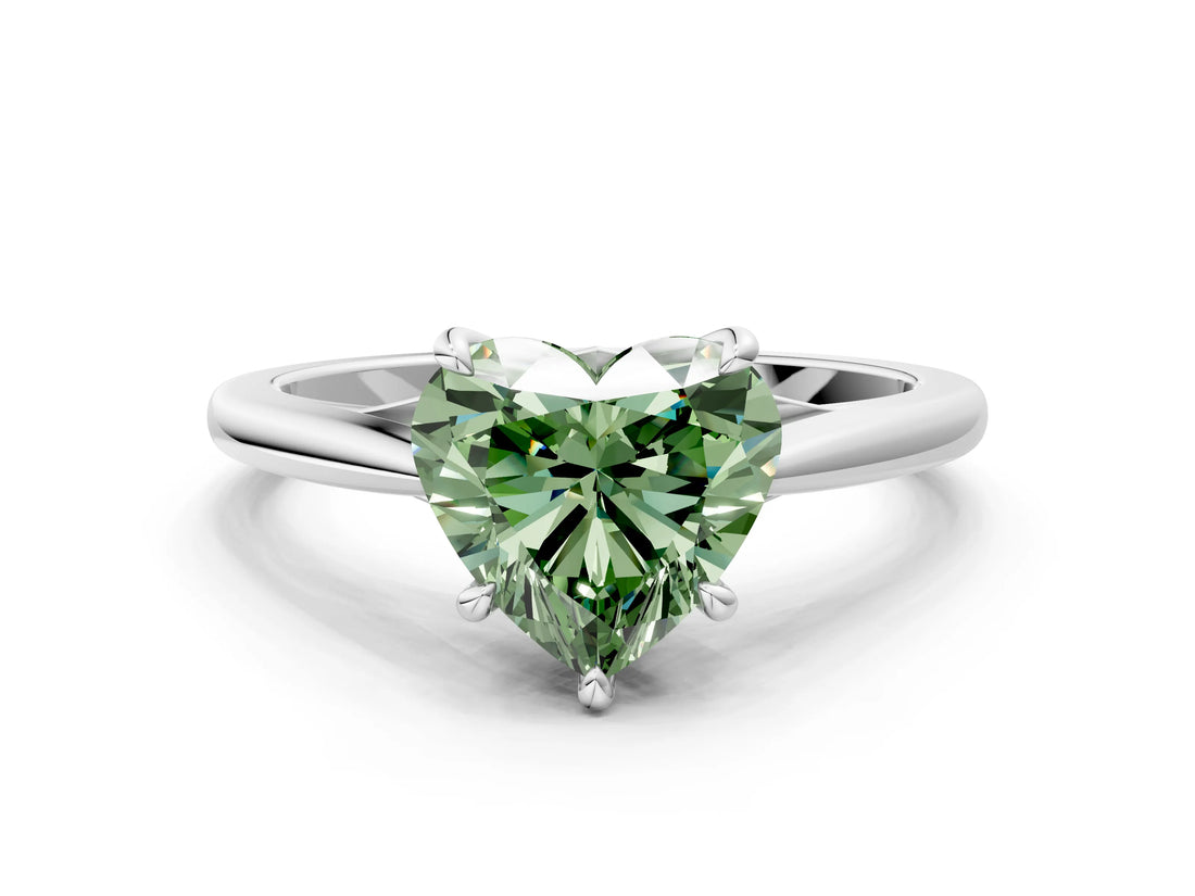 Silver Fancy Green Heart  Solitaire Engagement Ring with Four-Prong Setting and Classic Band 1