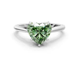 Silver Fancy Green Heart  Solitaire Engagement Ring with Four-Prong Setting and Classic Band 1