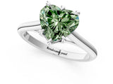 Silver Fancy Green Heart  Solitaire Engagement Ring with Six-Prong Setting and Classic Band 3