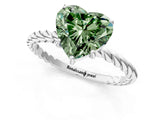 Silver Fancy Green Heart  Solitaire Twist Band Ring with Four-Prong Setting_1