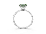 Silver Fancy Green Heart  Solitaire Twist Band Ring with Four-Prong Setting_3