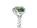 Silver Fancy Green Heart  Solitaire Twist Band Ring with Four-Prong Setting_5