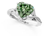 Silver Fancy Green Heart  Solitaire Twist Band Six-Prong Setting 1
