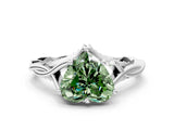Silver Fancy Green Heart  Solitaire Twist Band Six-Prong Setting